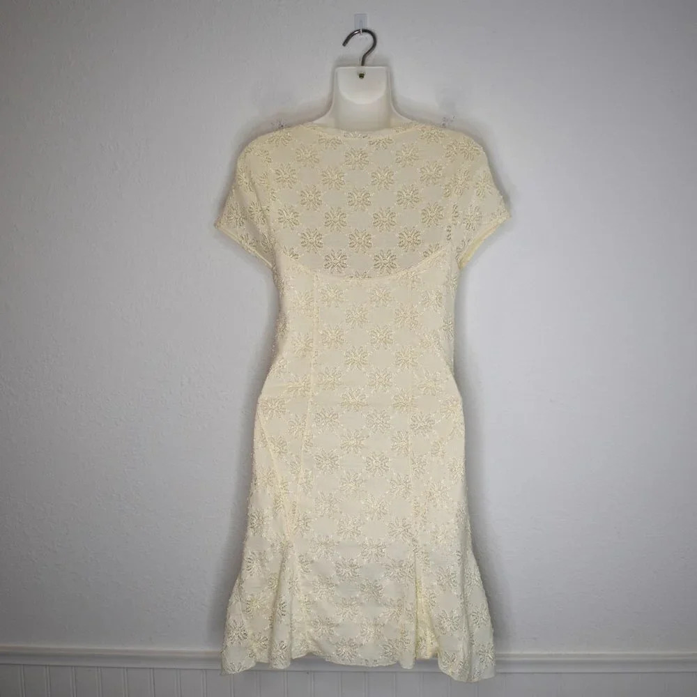 Free People Dress Daisy Lace Sz M Mini Floral Stretchy Neutral Cottagecore Boho - Picture 7 of 15